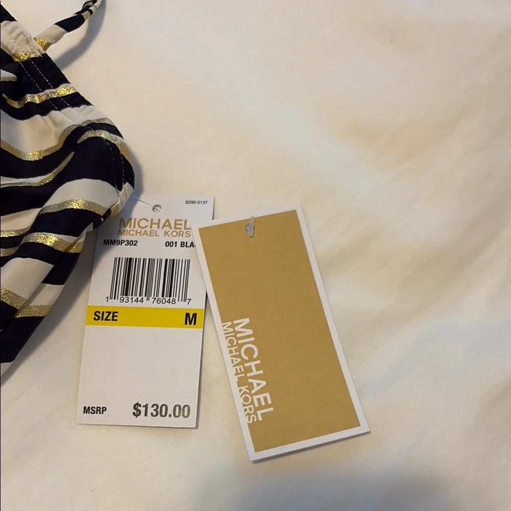 Michael Kors Black and Gold Zebra Halter Swim Top